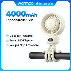 Warmco Portable Stroller Fan, 4000mAh Rechargeable Clip On Fan with Flexible Tripod (Up to 15H), 4 Speeds, LED Display, Detachable Grille, Quiet Operation, for Car Seat, Crib & Treadmill
