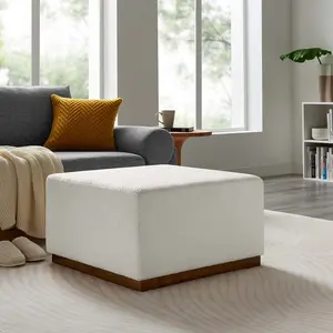 Modway Tilden Large 28" Square Boucle Upholstered Ottoman in Cloud Walnut