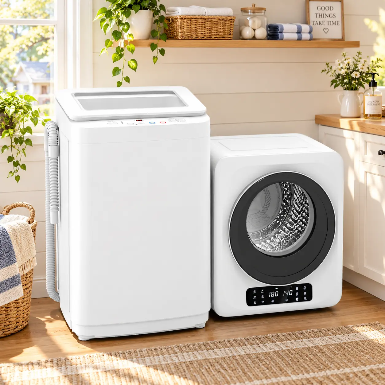 Auertech Portable Washer and Dryer Combo Set, 18 lbs Fully Automatic Washing Machine & 1.8 Cu.Ft Portable Clothes Dryers, Built-in Drain Pump, Compact Washer and Dryer for Apartment, RV, Dorm lavadora laundymachine【2 packages】,techvibes