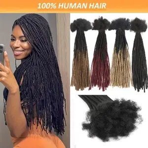 "10 Strands Handmade Human Hair Dreadlock Extensions, Afro Kinky Curly Locs 0.2cm Thin, 6-18 Inch, Natural Black to Burgundy Ombre, Soft Permanent Locs for Unisex & All Hair Types "	