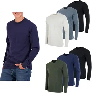 (3-Pack) Men's Cotton Long Sleeve Pocket T-Shirts Classic Cotton