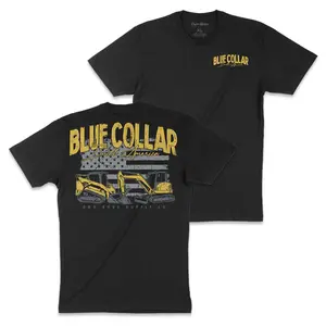 Blue Collar T-Shirt, Built America Construction Graphic Tee, Black Heavy Equipment Shirt, Worker Pride Gift for Dads Contractors Men