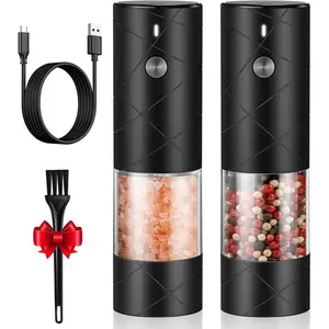 Salt and Pepper Set - Large Capacity - Black Peppercorn & Sea Salt Mill Grinders Set with Coarseness & LED Light