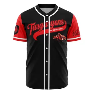 Neko Jerseys Club Targaryens of Dragonstone Game of Thrones Baseball Jersey Fantasy Dragon Crest All-Over Print Unisex Jersey 100% Polyester Warp Knitted Fabric