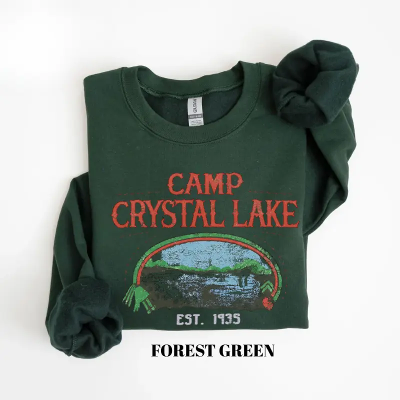 Camp Crystal Lake Vintage Horror Sweatshirt, Retro Slasher Movie Crewneck, Friday the 13th Inspired Halloween Sweater, Spooky Season Pullover, Horror Fan Gift