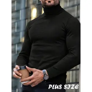 Plus Size Men's Brown Turtleneck Sweater - Soft, Comfortable, Casual Solid Color Pullover with Ribbed Cuffs & Hem, Perfect for Fall/Winter, PLUS SIZE