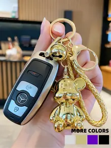 Cute Cartoon Bear Keychain with Bell, Rhinestone Crafted Car Key Chain, High-Quality Rubber Material, Perfect Holiday Gift Valentine's Day,lovers, Keychain For Bags