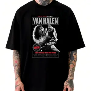 Guitar World Presents VH Cover Comfort Color Letter Printed Tee Ring-Spun Cotton Soft-Washed T-Shirt Trendy Tops Perfect Gift