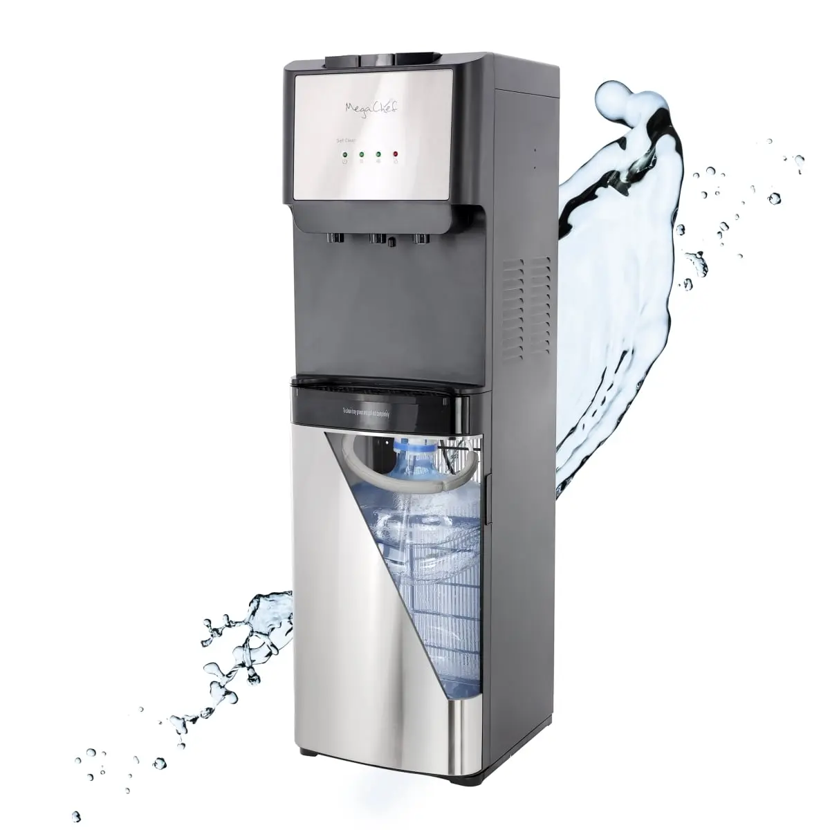 Megachef MWD-1000 5 gal Hot Room Temp & Cold Water Bottom Load Dispenser with UV Self-Cleaning