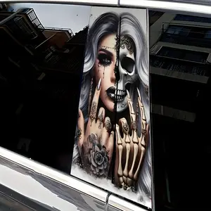 2PCS  Creative Personality Bone and Girl Car Stickers Car Decorative Sticker Decals Waterproof  Scratch Resistant and Self-adhesive Suitable for Cars B-pillars Trucks Trucks SUVs Plastic Metal Smooth Surfaces To Block Scratches Best Halloween Gift