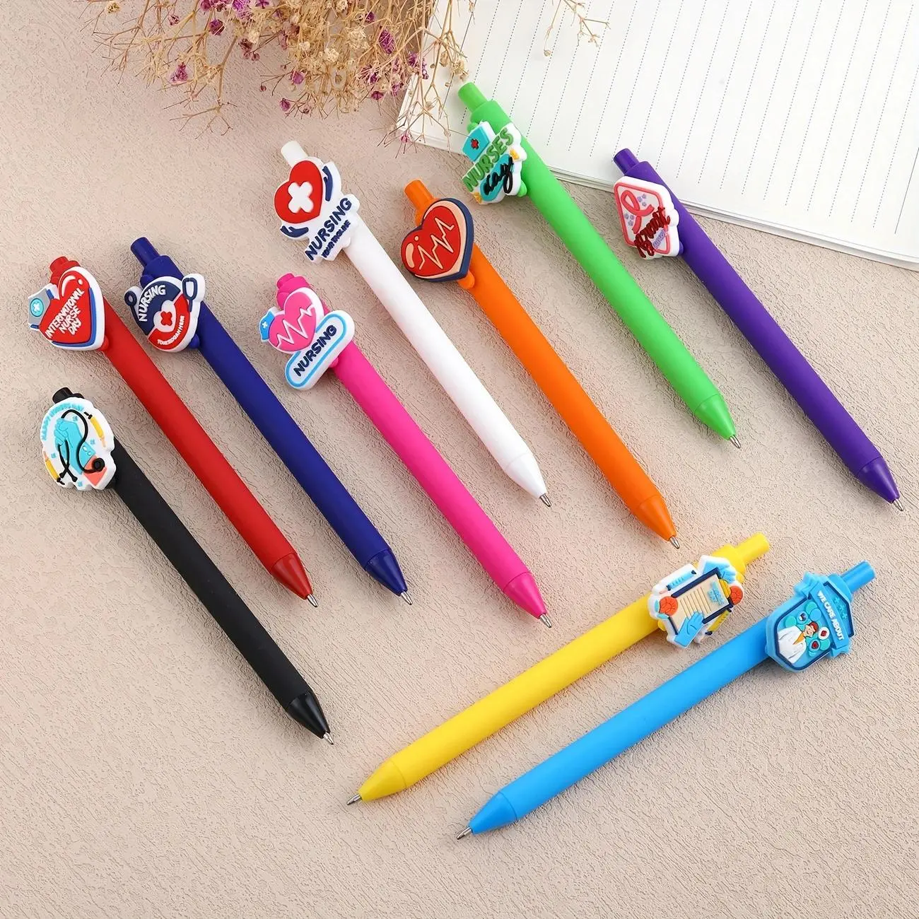 10/20-Pack Nurse's Pens, Ballpoint Pen Set, Office Supplies, Stationery Writing Tools, Assorted Medical-Themed Plastic Pens with No Feather Tip, Vibrant Colors, Nursing Icons, Perfect for Nurses, Medical Assistants, Students, Durable Writing Tool