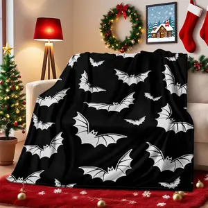 Soft Bat Pattern Blanket, Cozy Bed Throw for Home & Office Use, Perfect for Naps & Outdoor Adventures, Ideal Gift for Birthdays, Halloween, Christmas