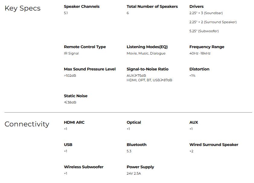 ULTIMEA 5.1ch Virtual Surround Soundbar with Subwoofer, 320W Home Theater Surround System with Adjustable Speakers & Subwoofer, TV Speaker Soundbar, Sound Bar for Smart TV, Bluetooth 5.3, App Control, Easy Setup, Poseidon D50 Audio