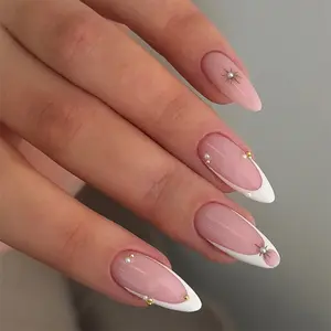 White French Tip Press-On Nails | Pearls & Rhinestones | Simple & Sweet Style