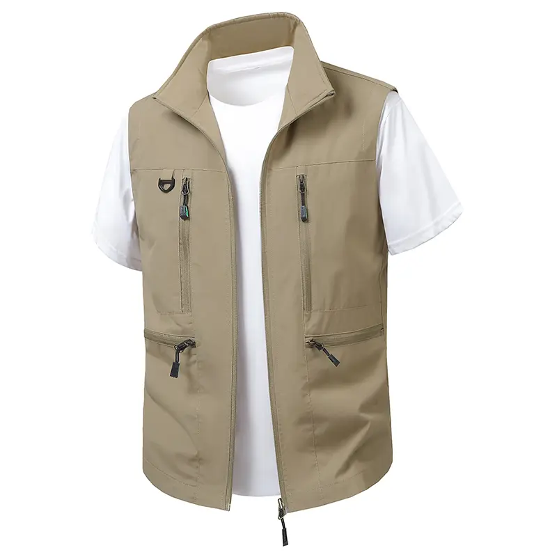 Men’s New Multi-Pocket Vest — Outdoor Fishing, Photography Outings and all-season workwear; summer khaki vest outfits, men’s vests/tank tops, solid-color zip vests