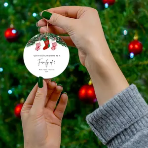Custom Ceramic Ornament, 2 Shapes, Custom Christmas Ornament, Family of Three, Family of 3