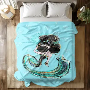Fashion Mermaid Pattern Mint Blanket, Soft Lightweight Plush Throw for Sofa Bed, Modern Home Style, Travel Camping Blanket