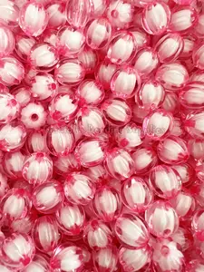 12mm Pink Clear Watermelon Beads, Spiral Round, Loose, 0.47 inches, Chunky, Gumball