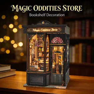 Magic Oddities Store Book Nook Kit - Wooden Miniature Bookshelf with Touch Light, DIY Puzzle Build, Unique Holiday Gift decor classic design toy model handmade