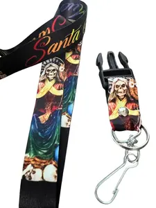 Black Santa Muerte Keychain Lanyard Llavero de la Santa Muerte Negro