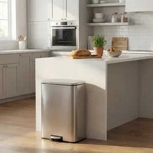 13 Gallon Stainless Steel Kitchen Trash Can with Soft Close Lid, Step On Metal Garbage Bin with Removable Inner Bucket, Large Rectangular Waste Can for Kitchen Office Garage Indoor Outdoor Commercial Use in Black White Silver