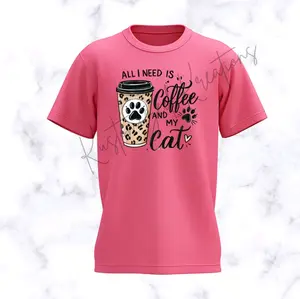 All I Need Is Coffee & My Cat • T-shirt Tee Shirt Comfortable Unisex Top Sublimation Casual Graphic Shirts Funny Sarcastic Cute Cat Kitty Stylish Cat Cats Cat Mom