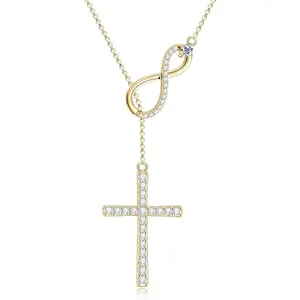 Infinity Y Necklace for Women, 18K Gold Plated Zircon Pendant Necklace, Dainty Drop Chain Hypoallergenic Jewelry, Birthday Prom Anniversary Christmas Valentine's Day Gifts, 16-20 Inch