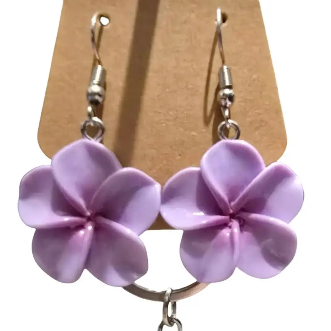 Tropical Flower Hook Earrings with Matching Keychain