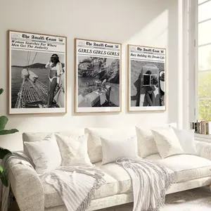 Set of 3 Newspaper News ,Trendy Newspaper Poster,Aesthetic Black and White Art Poster, y2k posters aesthetic, New york News