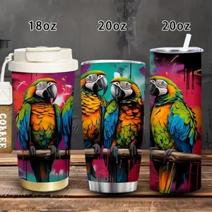 1pc 18oz/20oz Vibrant Abstract Art, Colorful Parrots on a Branch Tumbler with Lid and Straw, Winter Insulated Travel Mug, Gift for Women Men, Ideal for Valentine’s Day, Easter, Birthday Gift, Iced/Hot Coffee Cup