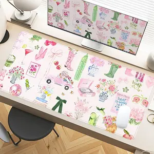 Floral Pink Vintage Desk Pad Gaming Mousepad XXL Mouse Pad For Laptop Desk Mouse Pad Extra Large With Non-Slip Rubber Base Stitched Edges Surface For PC Gamers Office Workers & Home Use Office Accessories Perfect For Romantic Gift Spring Season