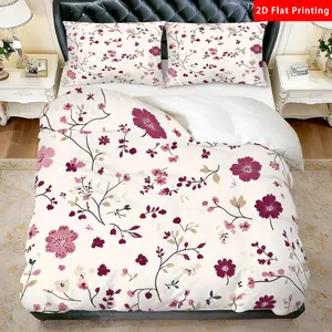 3-Piece 2D Floral Pattern Duvet Cover Set, Includes 1 Duvet Cover + 2 Pillowcases, High-Definition Digital Print, 100% Polyester Bedroom Decor, Bedroom Aesthetics
