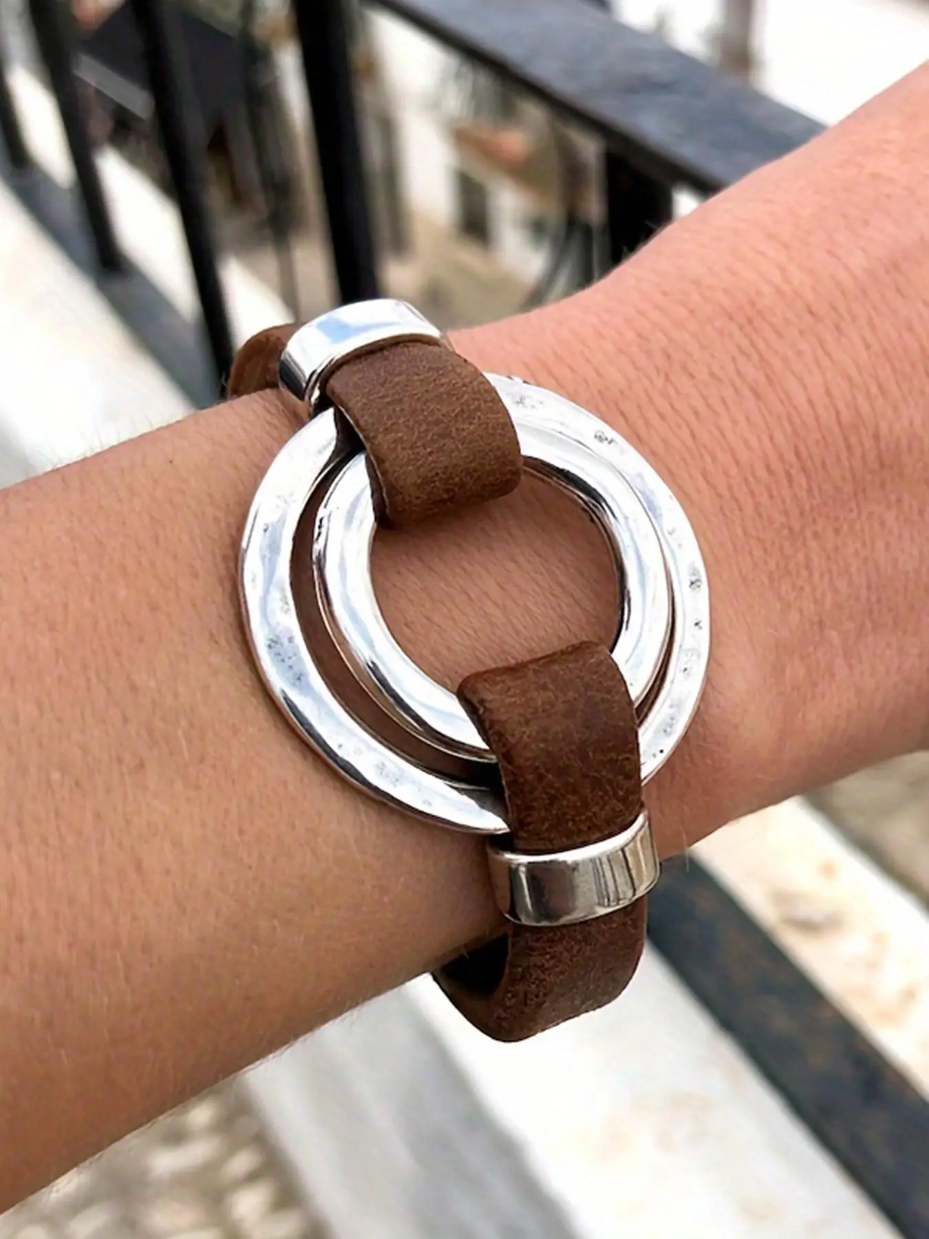 Boho Style Vintage Double Ring Design Bracelet, Fashionable PU Leather Bracelet for Women & Men, Trendy All-match & Exquisite Jewelry for Birthday Gif