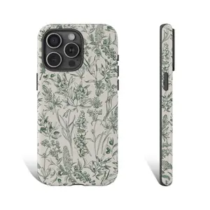 Green Floral Hand Drawn Phone Case Green Wildflower Phone Case Flower Phone Case For iPhone 15 14 13 12 11 X XR 8 Pro Galaxy s23