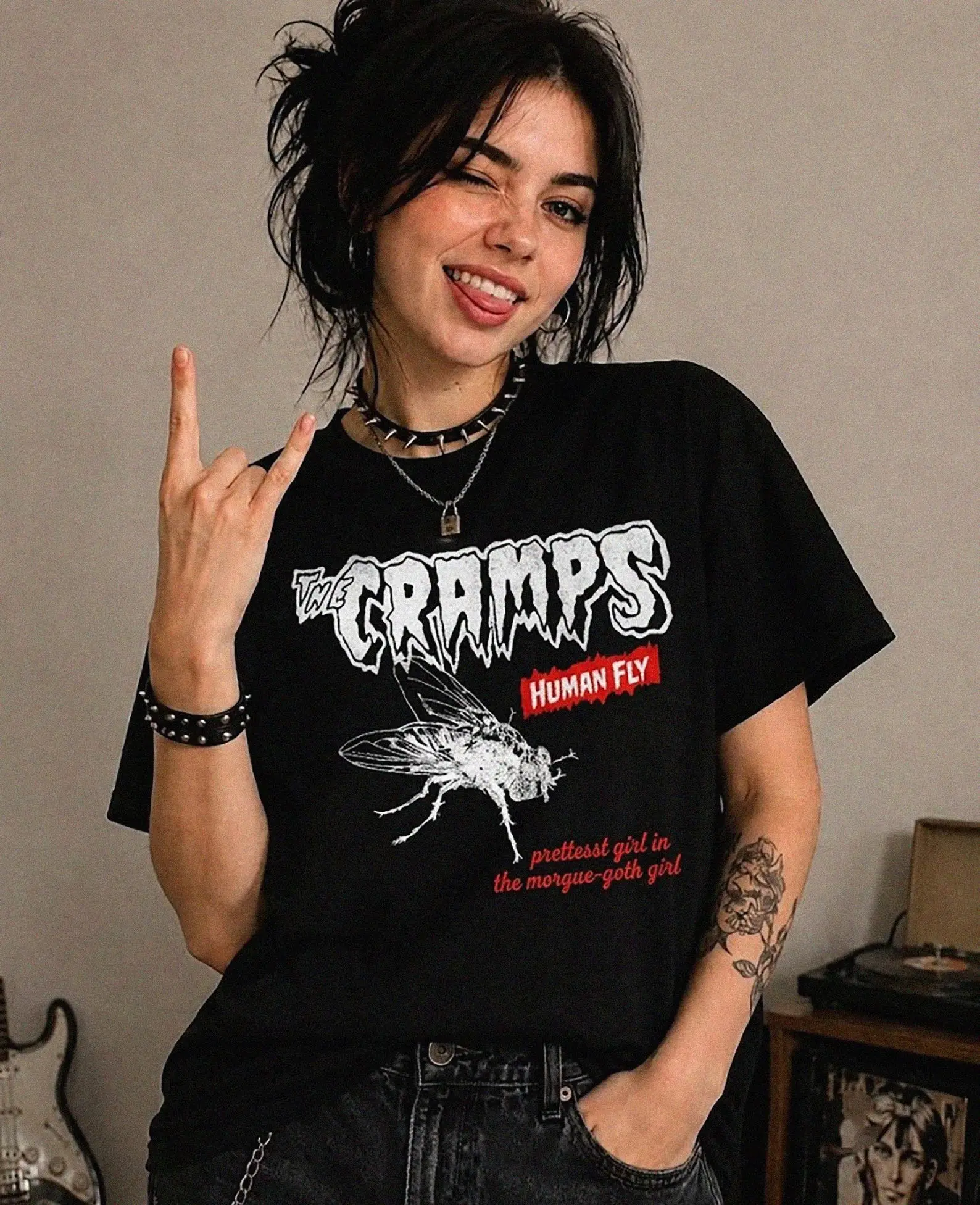 Retro Psychobilly Punk Band Graphic Tee | Human Fly Vintage Cramps Style Shirt, Garage Rock Merchandise