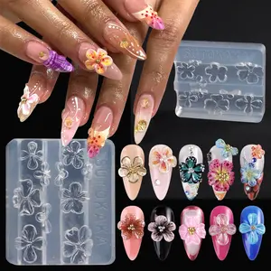 3D Flowers Nail Mold Silicone Nail Tools, Summer Hibiscus Nail Design Carving Template Resin Nail Art Mold Manicure Tropical Nail Accessories for Women DIY Nail Supplies