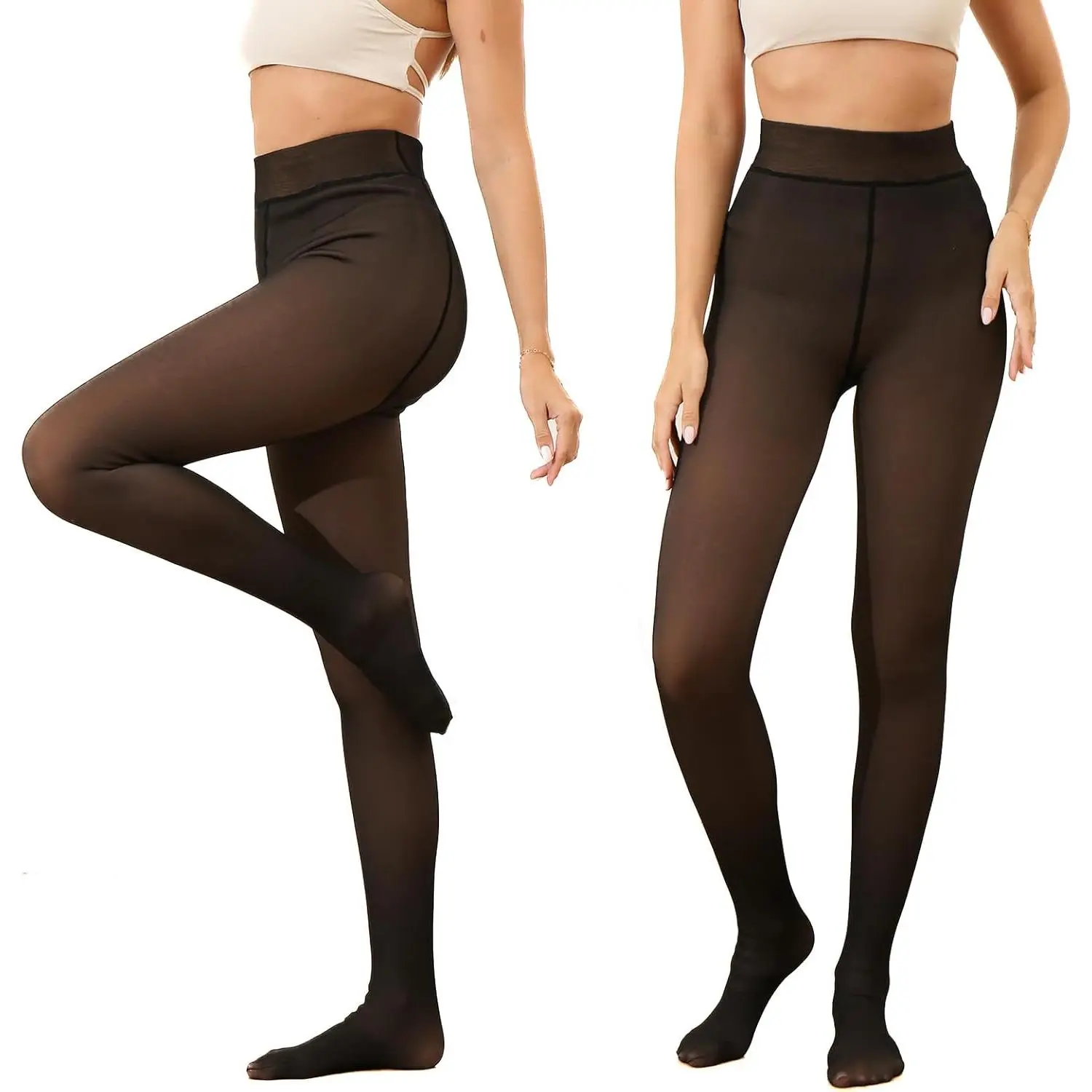 Women's Fleece-Lined Thermal Tights - Sexy, Elegant, Soft, Elastic Fake Translucent Thick Warm Sheer Stockings for Winter, Stretchy, Comfortable, Fit, Velvet