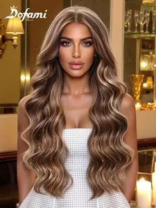 28 Inch Long Blonde Wavy Wigs for Women, Gorgeous Fluffy Wigs without Bangs, Synthetic Lace Front Wigs for Party, Daily Use