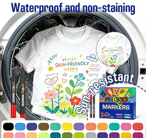 12/24 Color Waterproof Fabric Textile Marker Pen for T-Shirt Shoes Clothes Pillow Tote Bags, DIY Art Graffiti Drawing Painting, Sun-resistant, Smudge-proof DIY Art Crafting Set for Kids and Adults, Non Toxic Ink