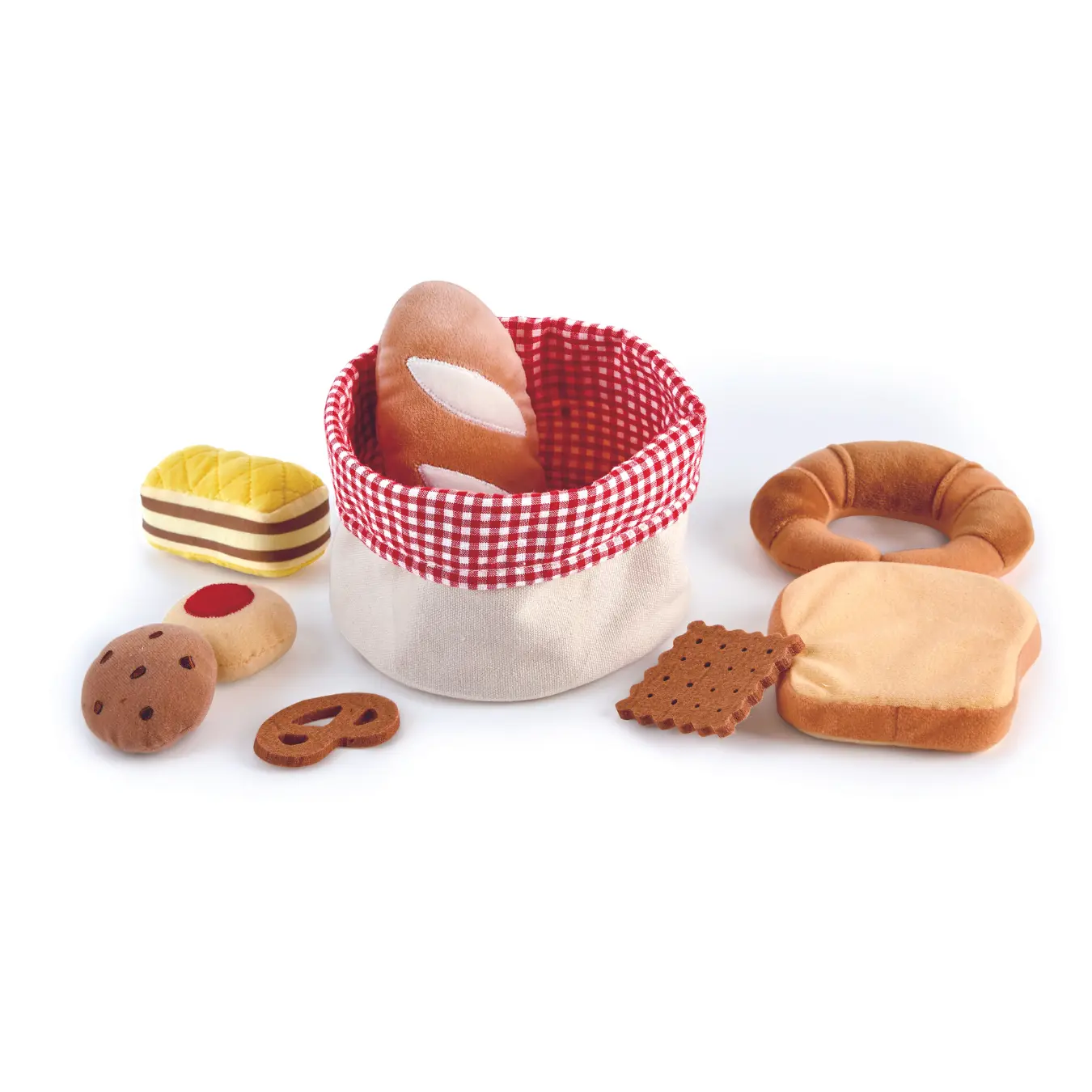 Hape Fabric Bread Basket Playset - Soft, Flexible Squishy Play Food Stuffed Toys for Kids, Boosting Fine Motor Skills & Tactile Exploration