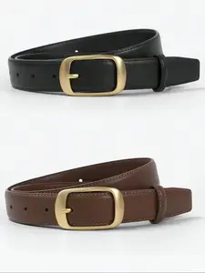 Women's Metal Small Square Buckle Design PU Leather Belt, Casual Fashion, Suitable for Jeans, Pants, Coats, Dresses, Summer School Halloween, Trendy Exquisite Belt