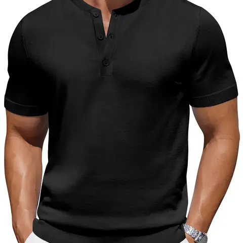 COOFANDY Men's Knit Henley Shirts Short Sleeve Casual Basic Tee Summer Button Soild T Shirts