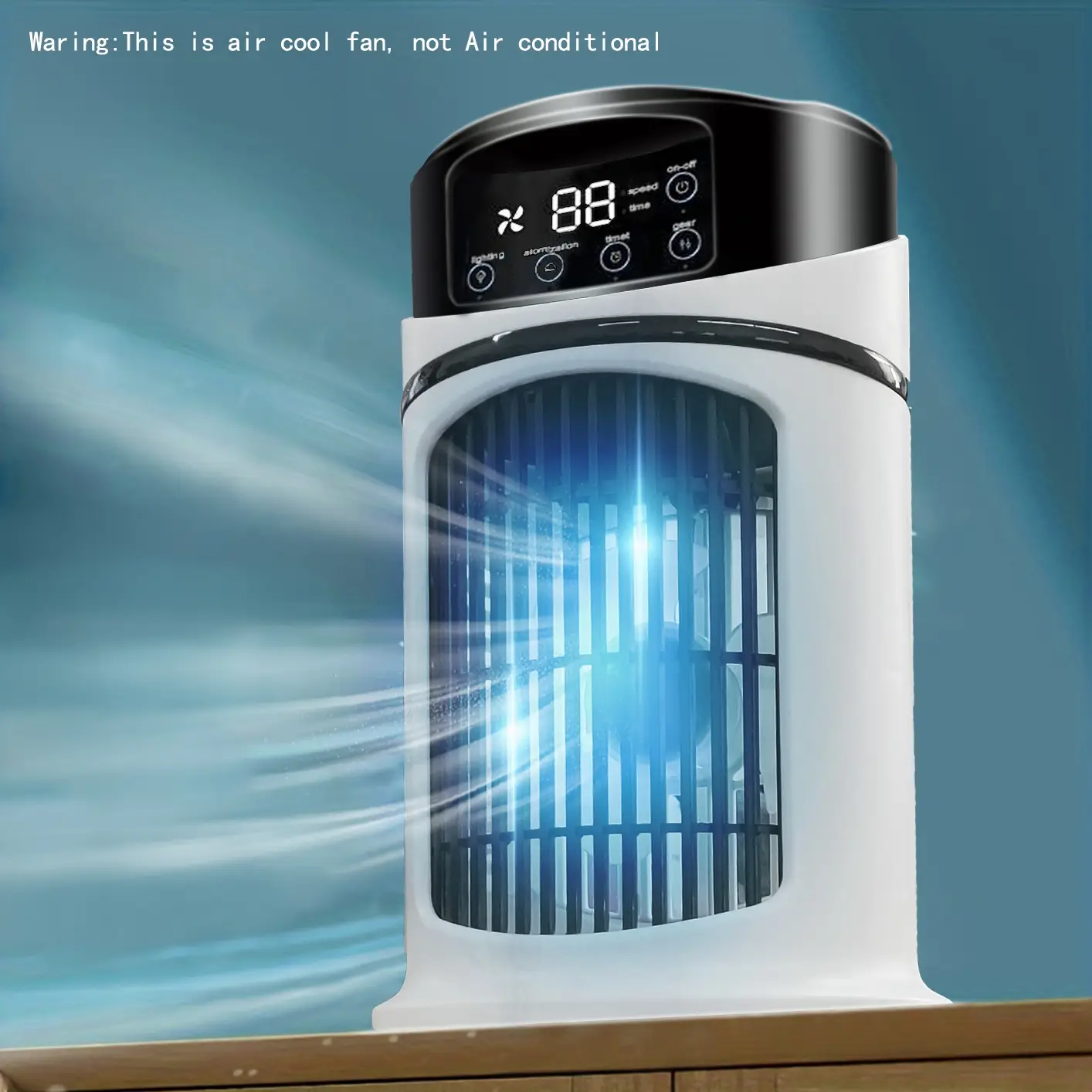 3-in-1 Portable Air Conditioner, Humidifier & Fan with Atmosphere Light, USB-Powered for Indoor/Outdoor Use, Compact Design for Office & Home