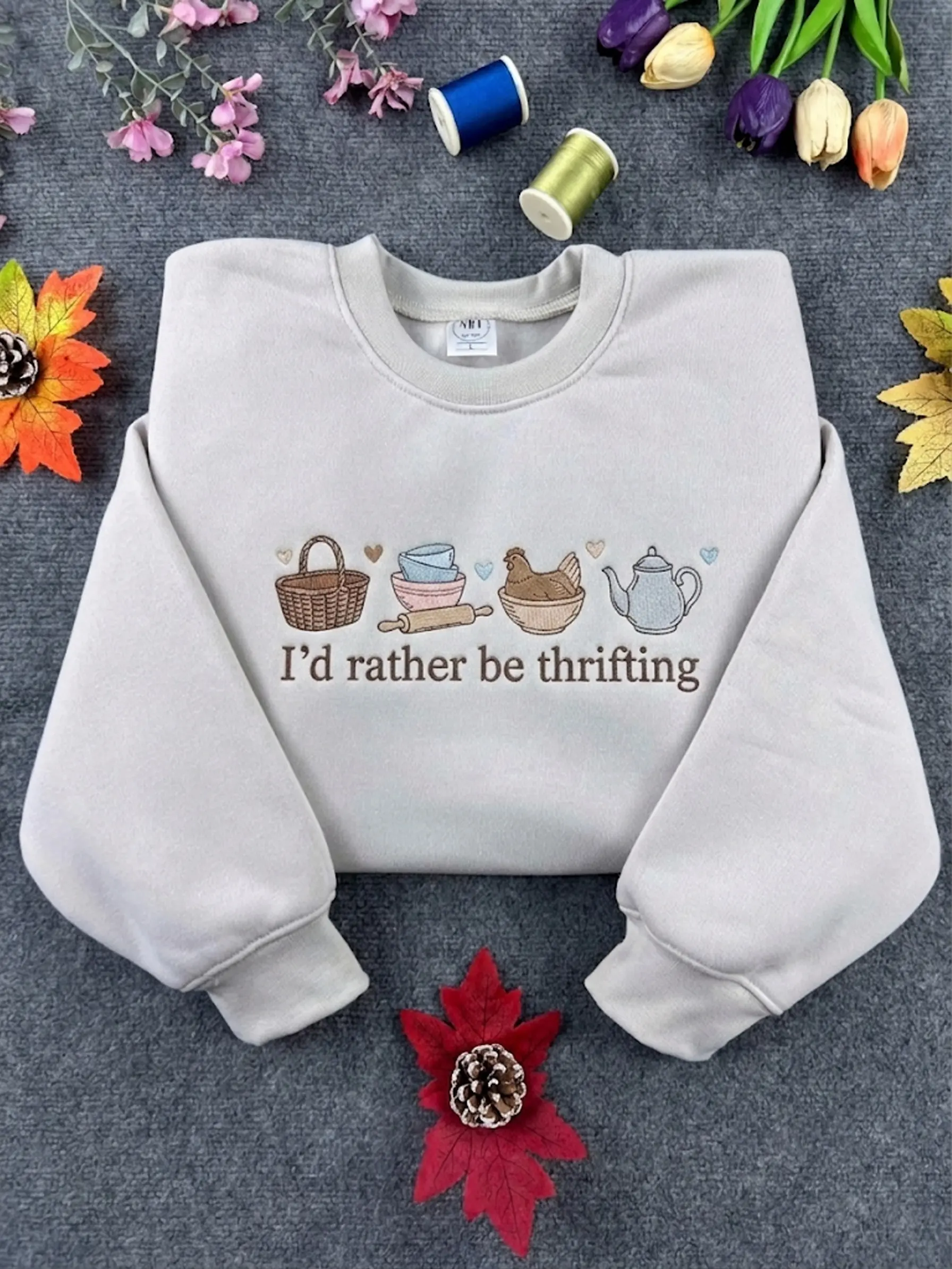 Embroidered i’d Rather Be Thrifting Sweatshirt, Thrifted Shopping Lover Shirt, Cottagecore Farm House Crewneck, Granny Sweater