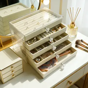 5 Layer Velvet Jewelry Organizer Box – Large Capacity Jewelry Storage Case with 90 Slots, Lockable Drawer Design for Rings, Earrings, Necklaces & Bracelets, Dustproof Stackable Jewelry Holder, Elegant Organizer Gift for Women, Jewelry Storage Solution