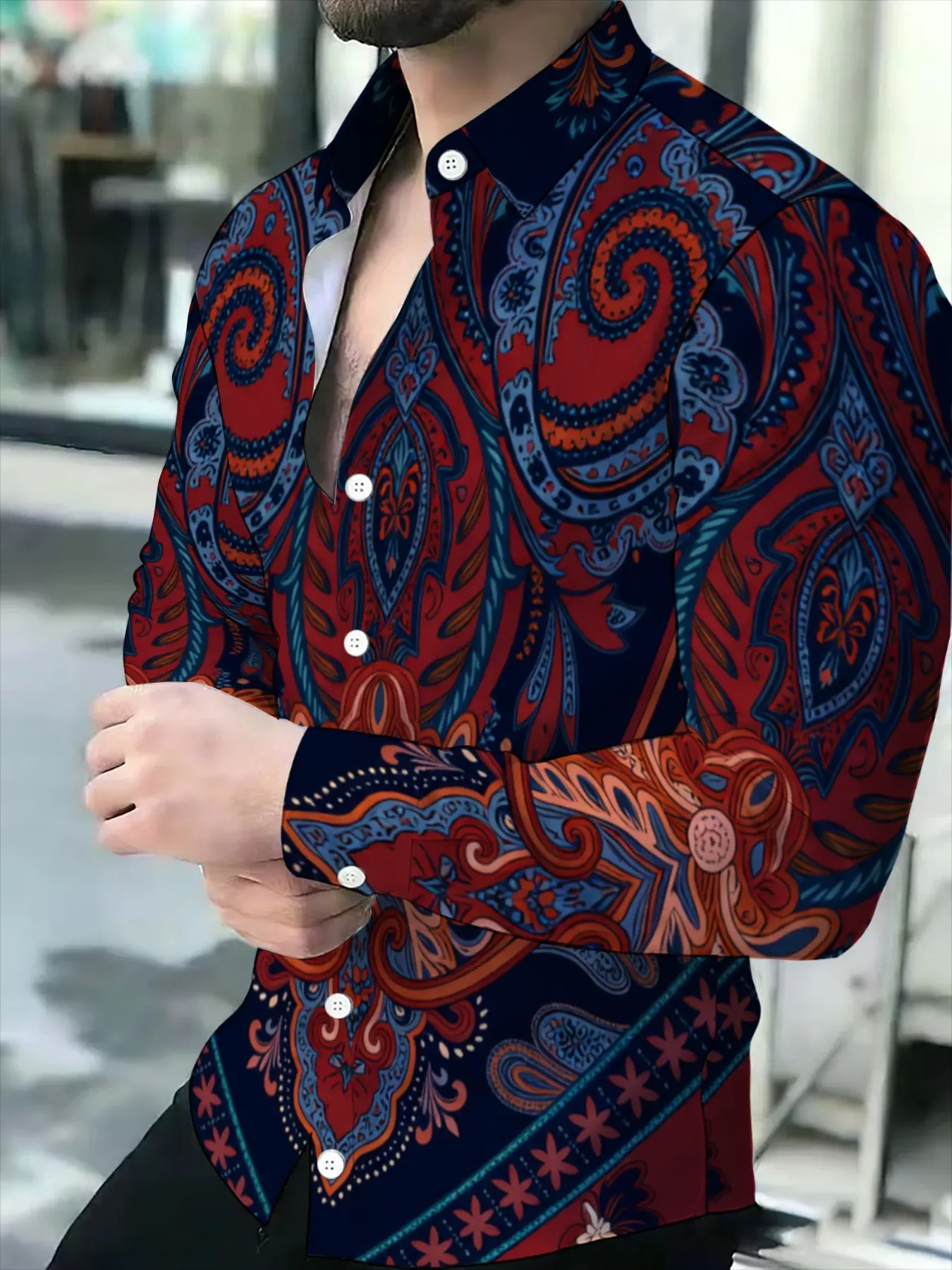 Red & Blue Vintage Paisley Printed Men's Luxury Shirt