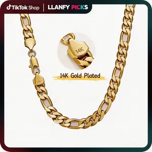 14K Real Gold- Plated FigaroChain Necklace for Men- 10mm Wide,20-24"Italian-Style Cuban Link,Tarnish-Free Nanotech Coating,Hip Hop Streetwear,Minimalist Layering Jewelry, Gift for Himcuban chain rapper men's woman birthday
