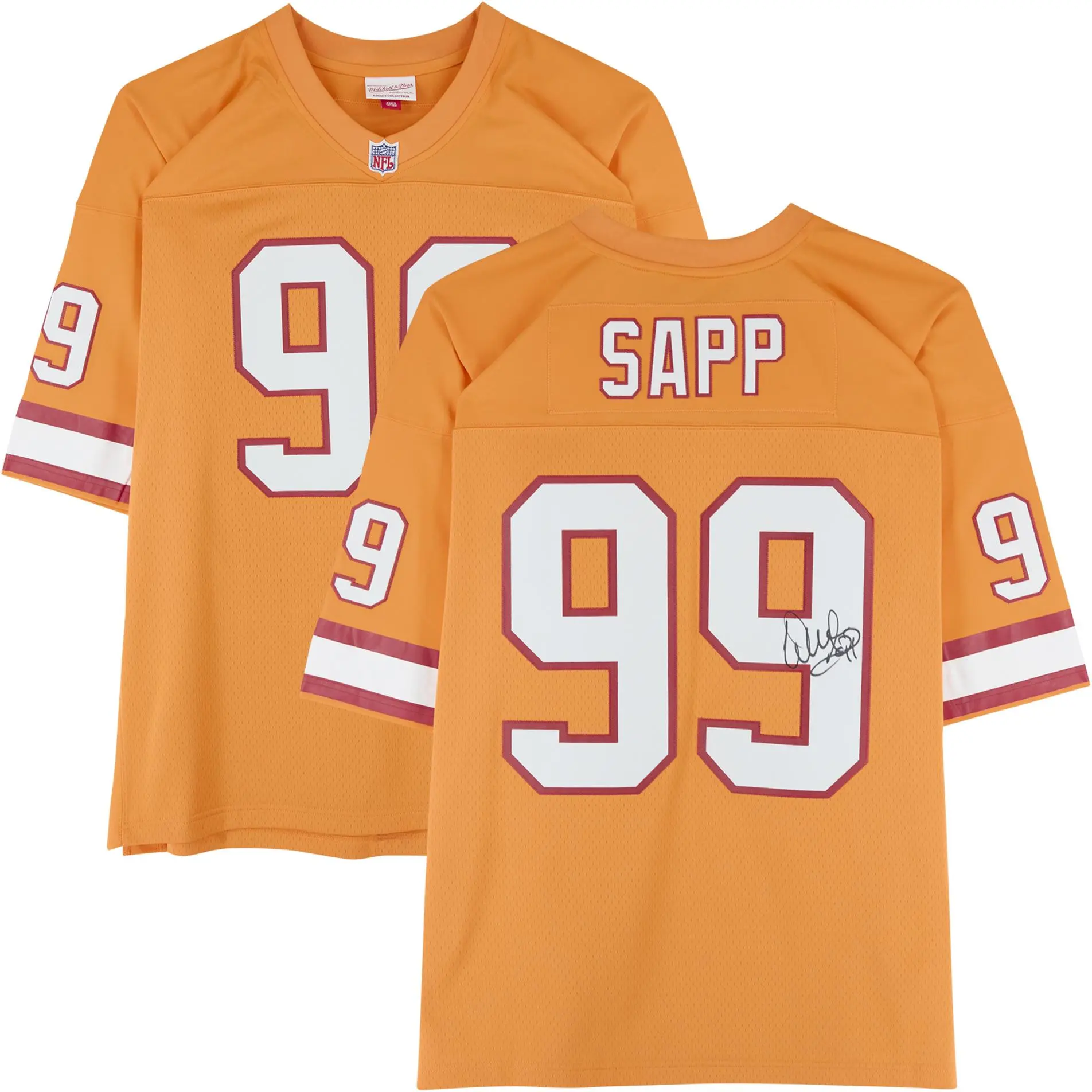 Warren Sapp Tampa Bay Buccaneers Autographed Mitchell and Ness 1995 Orange Replica Jersey - Fanatics Authentic Certified