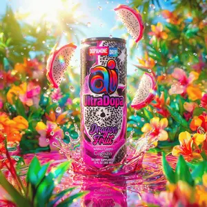 Ai UltraDopa Dragon Fruit [Ready to Ship] - 12 Cans, 12 fl oz Each, Zero Calories, Zero Sugar, Zero Carbs, NeuroSync Nootropics, Caffeine 225mg, Boost Mood, Focus, Neuro-Performance
