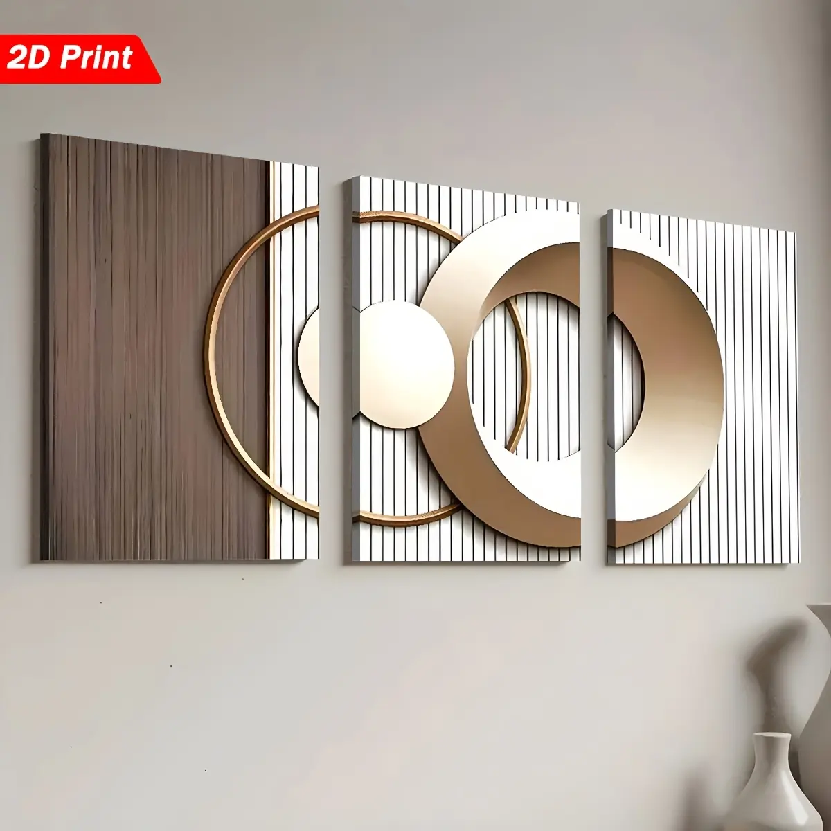 8"x12" 3-Piece UV-Resistant Artistic Wood-Framed Modern Abstract Geometric Print Set - Flat 2D Canvas Wall Art, Decor for Living Room, House Decor, Gift Idea